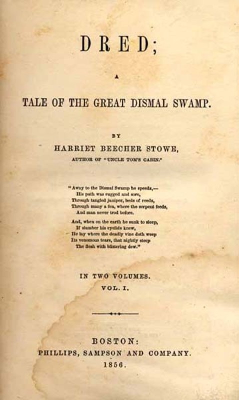 Article about Harriet Beecher Stowe's book Dred, which was a sequel to Uncle Tom's Cabin