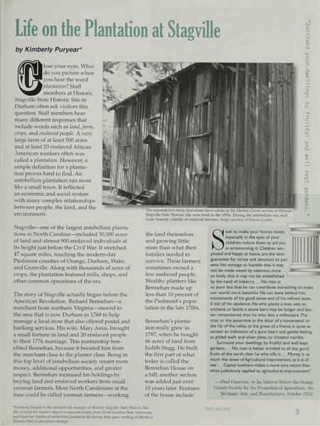 Article from Tar Heel Junior Historian about life on Stagville Plantation