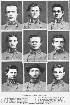 (Click to see larger image). Officers of the Second Regiment North Carolina Junior Reserves (sometimes called the 71st Regiment North Carolina Troops after the war). Image from Volume IV of Histories of the Several Regiments and Battalions from North Carolina in the Great War 1861-’65, edited by Walter Clark (published in 1901 by the State of North Carolina).