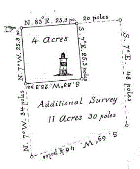 This sketch of the land purchased in 1830 includes the only known depiction of the 1812 lighthouse.