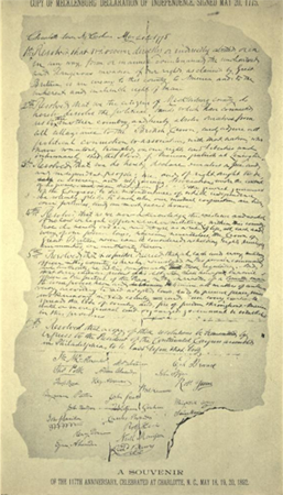 Souvenir version of the Mecklenburg Declaration from 1892