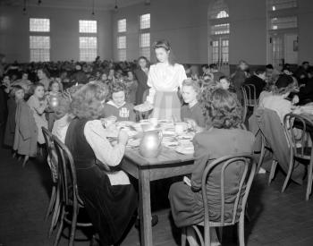 Dining room in the Methodist Home for Children. Image courtesy of the North Carolina State Archives. 
