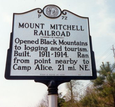 Mount Mitchell Railroad; marker #: P-72. Image courtesy of NC Markers, North Carolina Office of Archives & History. 