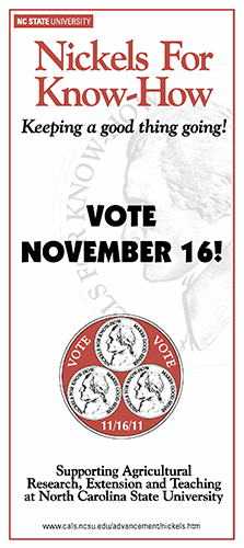 Cover of a brochure for Nickels for Know-How produced for the 2011 referendum vote on the program. Image from North Carolina State University.