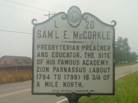 Samiel McCorkle NC Historical Marker. Image courtesy of the North Carolina Office of Archives & History. 