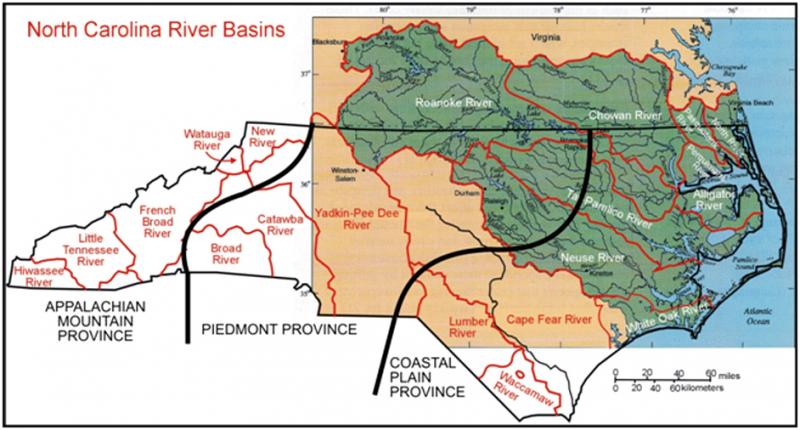 Map of North Carolina's geological provinces and drainage basins | NCpedia