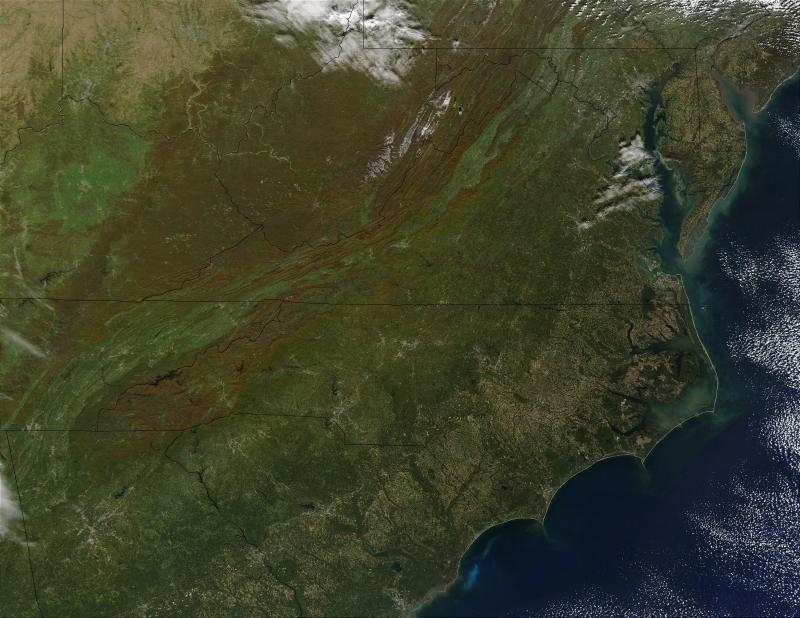 Satellite photo of the Mid-Atlantic states | NCpedia