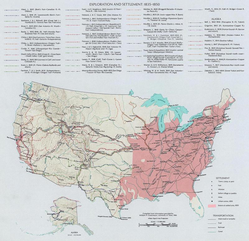 Routes of exploration and westward expansion, 1835–1850 | NCpedia