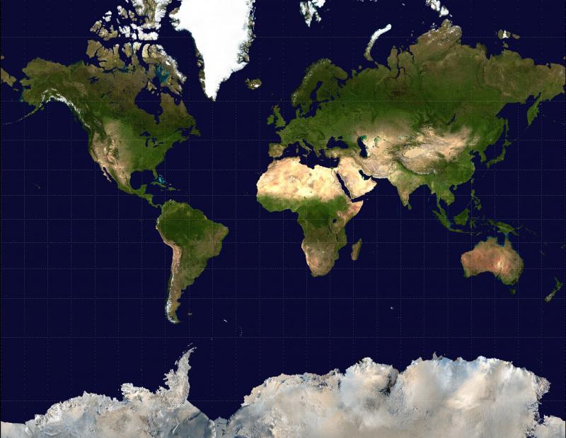 World satellite map in Mercator projection | NCpedia