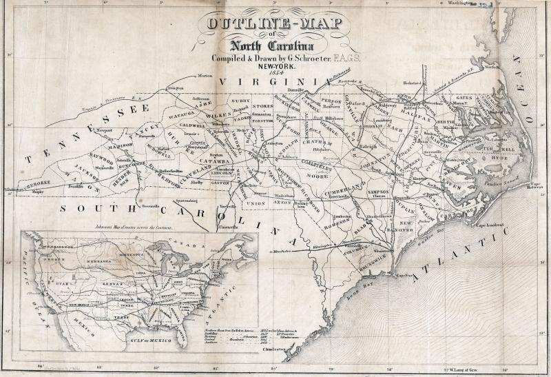 Map of North Carolina railroads, 1854 | NCpedia