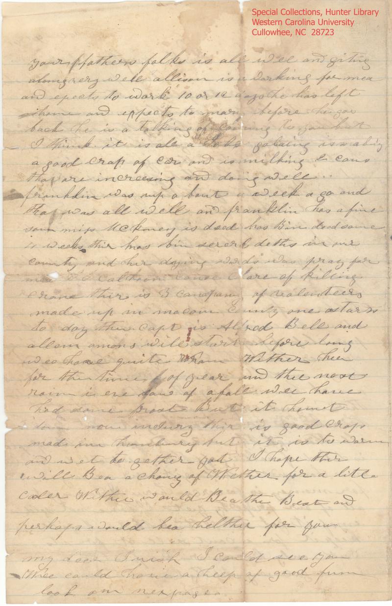 Elizabeth Watson to James Watson Oct 29 1861 (page 2 of 3) | NCpedia