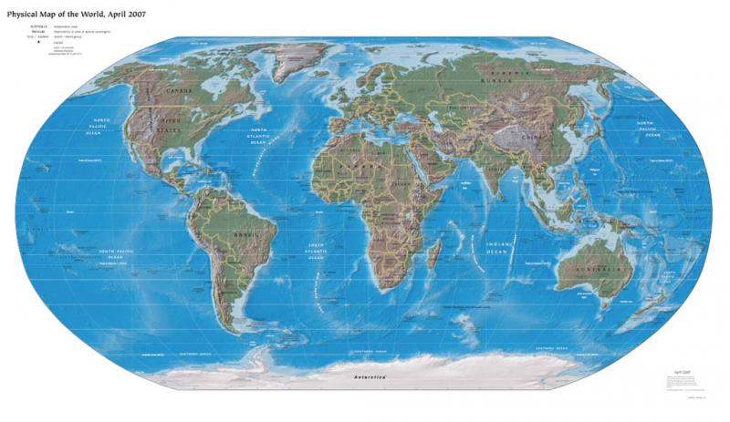 Physical map of the world, 2007 | NCpedia