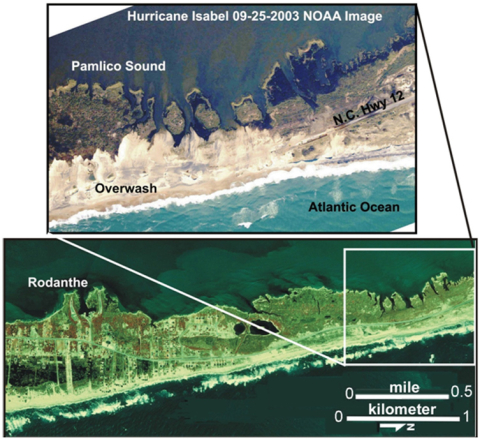 Aerial photographs of a simple overwash barrier island