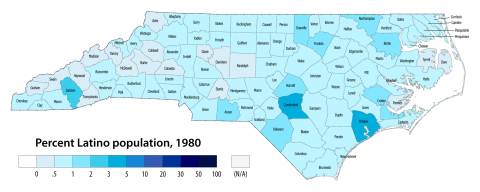 Percent Latino population, 1980