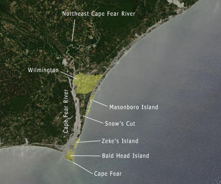 Map/Satellite Image of the North Carolina coast-Bald Head Island