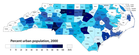 Percent urban population, 2000