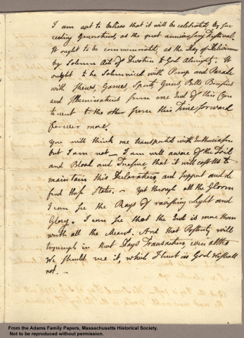 Letter from John Adams to Abigail Adams, 3 July 1776 - Had a declaration... (page 3 of 3)