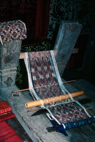 Tenganan double ikat weaving still on the loom