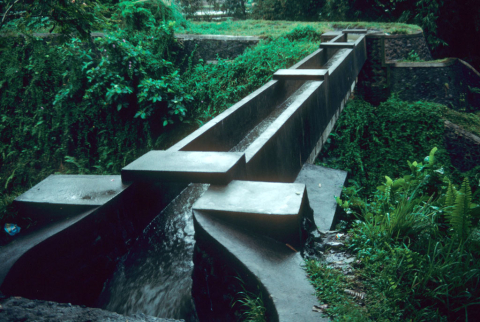 Cement reinforced aquaduct channels water to Balinese rice fields