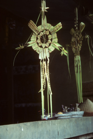 Hanging palm leaf decorations