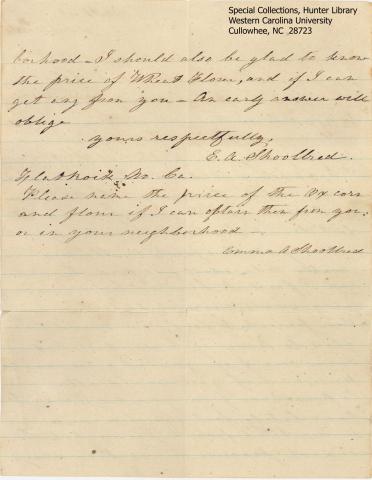 Letter from Emma A. Shoolbred to Col. Cathey,  March 30th 1863 (Page 2 of 2)