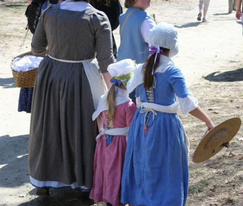 Colonial woman and children