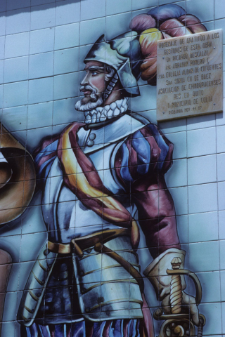 Mural of a Spanish conquistador