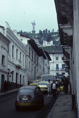 Quito's Old City with a view of the statue of the Virgin