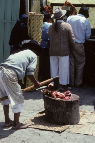 Cutting meat in Otavalo, Ecuador