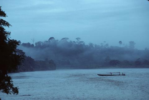 A fishing boat on the Napo river in Misahualli, Ecuador