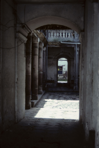 Colonial arched walkway in Quito, Ecuador