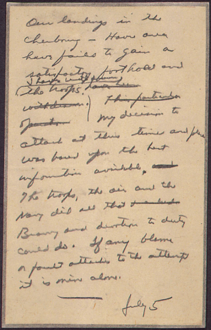 Message Drafted by General Eisenhower in Case the D-Day Invasion Failed