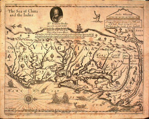 A map of Virginia discovered to ye Hills, 1651