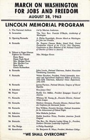 March on Washington for Jobs and Freedom: Lincoln Memorial Program