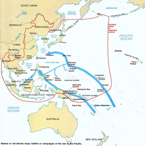 Map of World War II in the Pacific