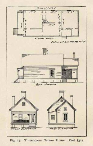 Plans for a three-room narrow mill house