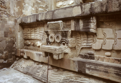 Sculpted stone wall at Teotihuacan, Mexico