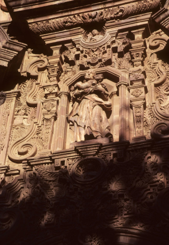 Sculpture on the church of the miners in Valencia, Mexico