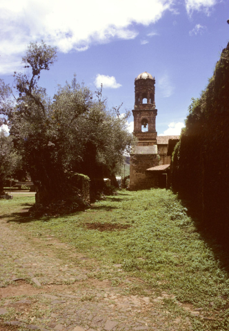 Church tower in Tzintzuntzan, Mexico