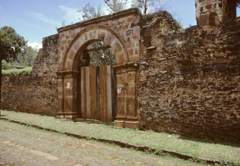 Church wall in Tzintzuntzan, Mexico 