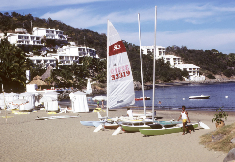 Sailboats on the beach of Manzanillo, Mexico