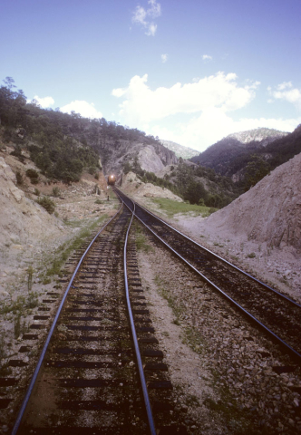 Two train tracks merge in Chihuahua, Mexico