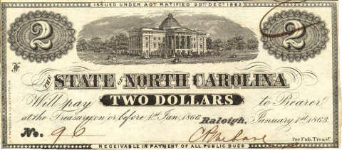 North Carolina two-dollar note, 1863