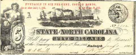 North Carolina five-dollar note, 1863