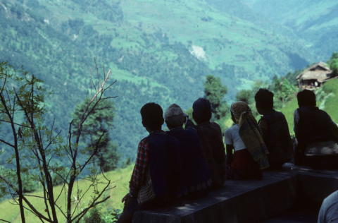 Locals watching view from Chandrakot in western Nepal