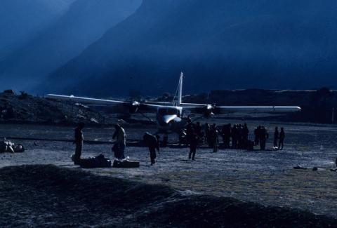 A passenger plane at the airstrip in Jomsom, Nepal