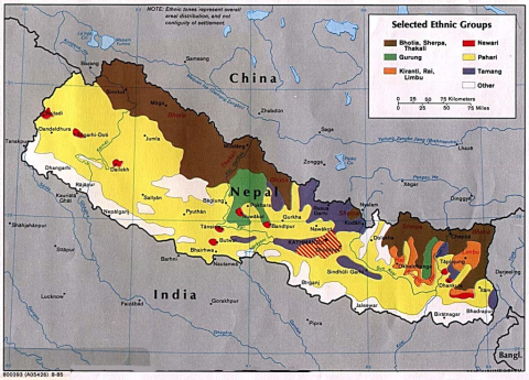 Nepal map showing ethnic groups