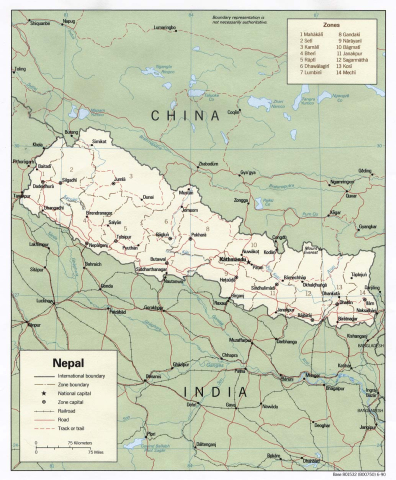 Nepal: Political map (1990)