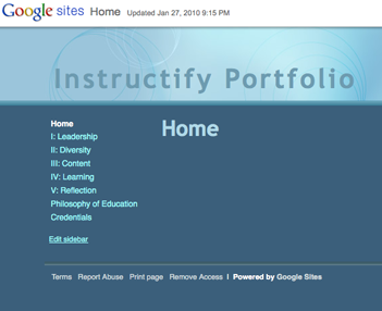 Google Sites screenshot: Portfolio home