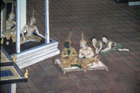 Rama and Sita get Sita's parents' blessing for their marriage (Thai Ramayana mural)